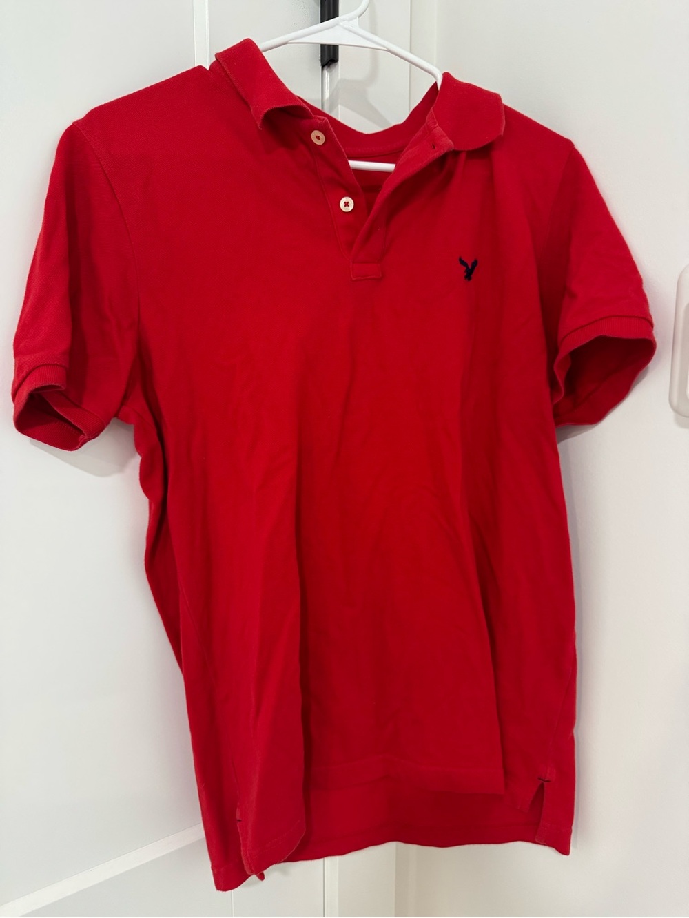 American Eagle Men's Red Polo Shirt with Embroidered Logo